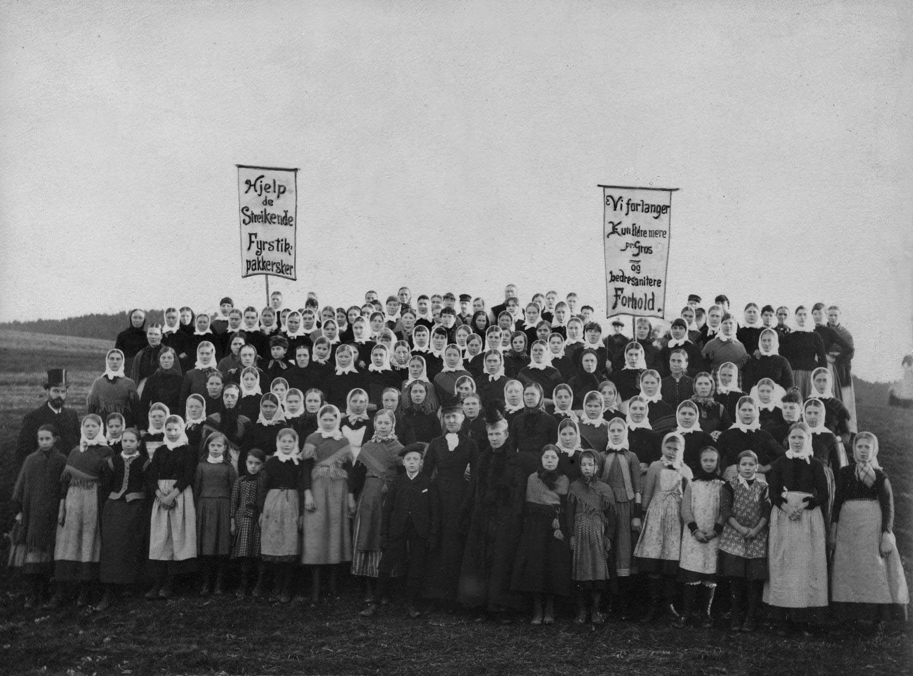 Fra fyrstikkarbeiderstreiken i 1889. Denne streiken rettet oppmerksomheten mot lønns- og arbeidsvilkårene i industrien. 