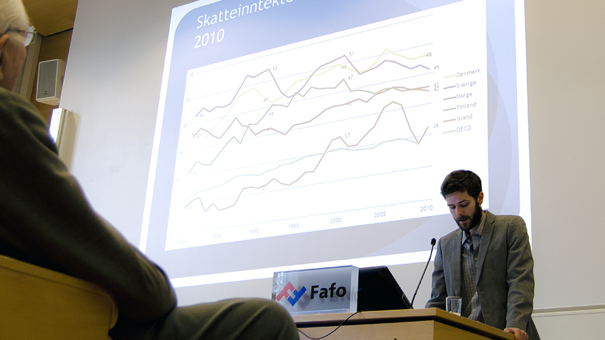 SKATTEINNLEGG: Forsker Johan Christensen la fram sitt notat om nordisk skattepolitikk under et NordMod-seminar i Oslo 16. april. Christensen er stipendiat ved European University Institute i Firenze, Italia.